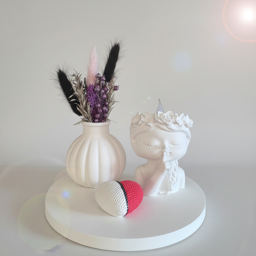 Dekoset mit Mädchenfigur, Teelicht, Vase & Herz