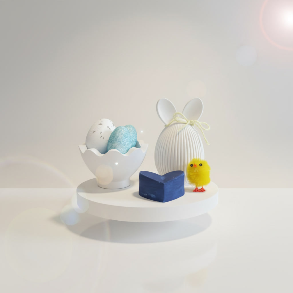 Oster-Dekoset mit Hase, Osterschale, Herz & Eiern