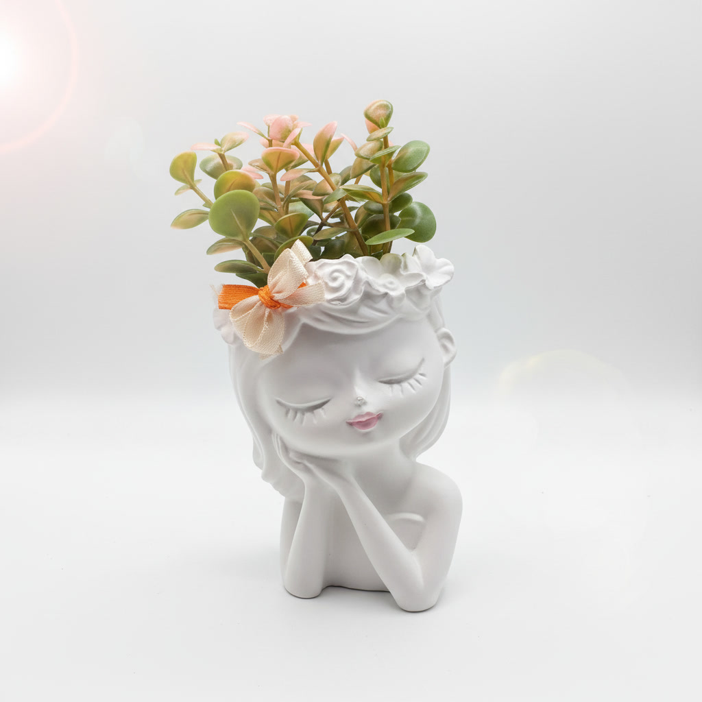 Dekoratives Keramik-Mädchen mit Blumenhaar