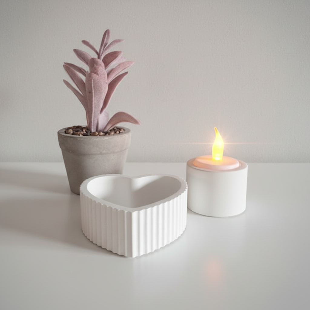 Dekoset mit Kerze, Schatulle & künstlicher Pflanze
