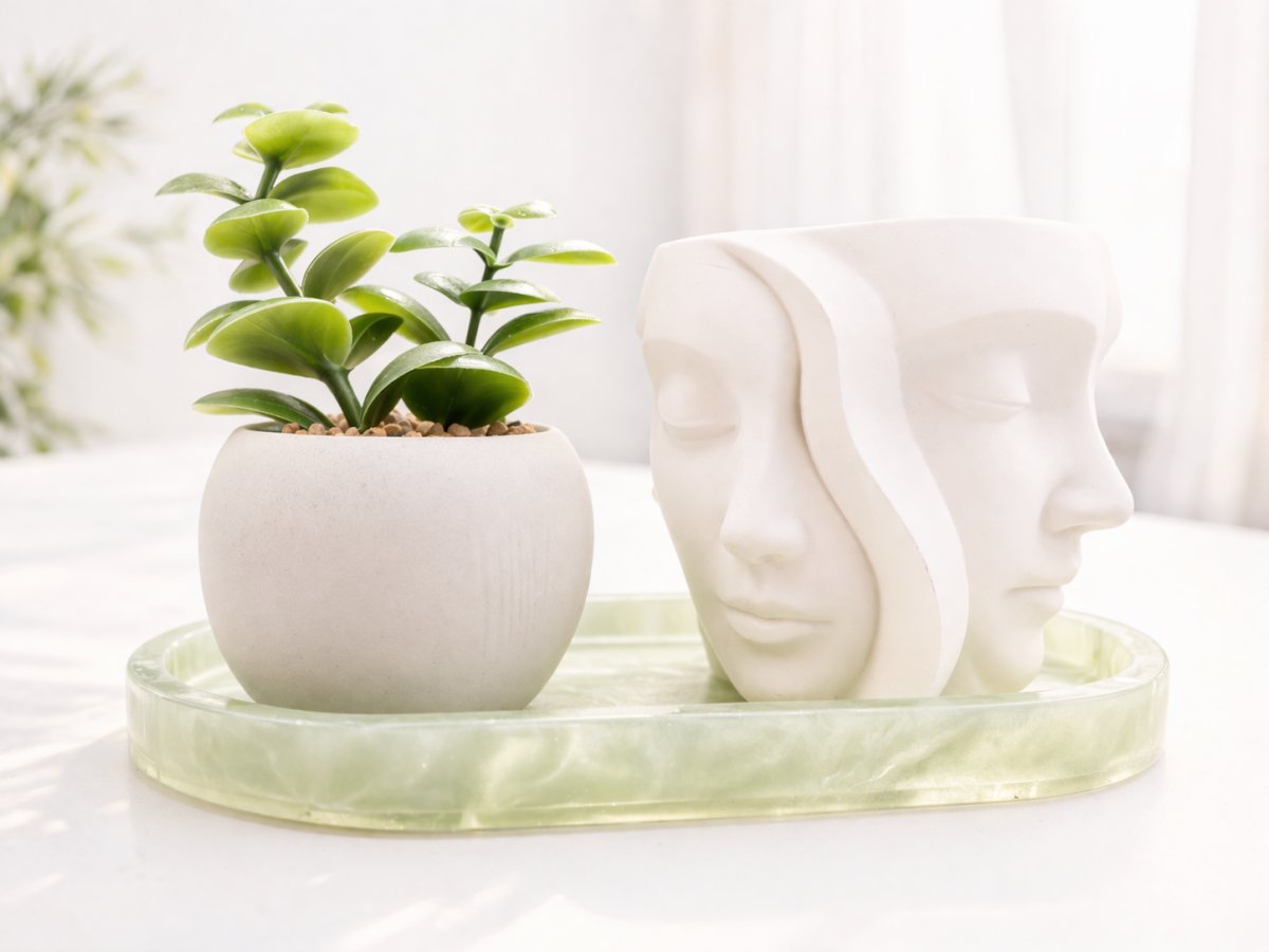 Modernes Deko-Set mit Gesichter-Vase & Pflanze – stilvoll & zeitlos